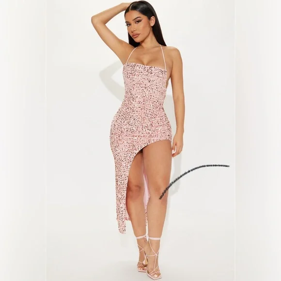 Fashion Nova Dresses Pink Petite Sequin Maxi Dress From - Main Image